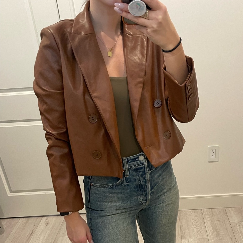 Philosophy Cropped Faux Leather Blazer